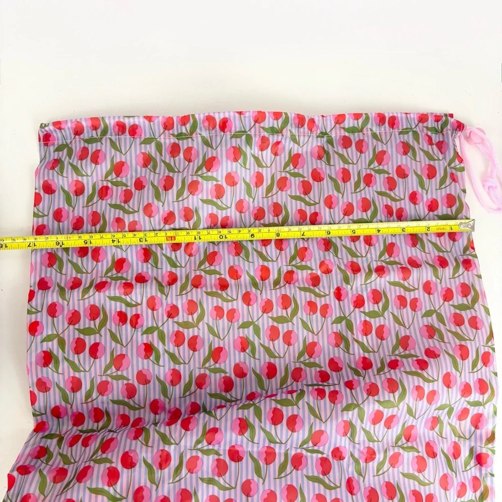 Foldable Zip Pouch Travel Cherry Blue Pinstripes Wash Me Laundry Bag New NWT